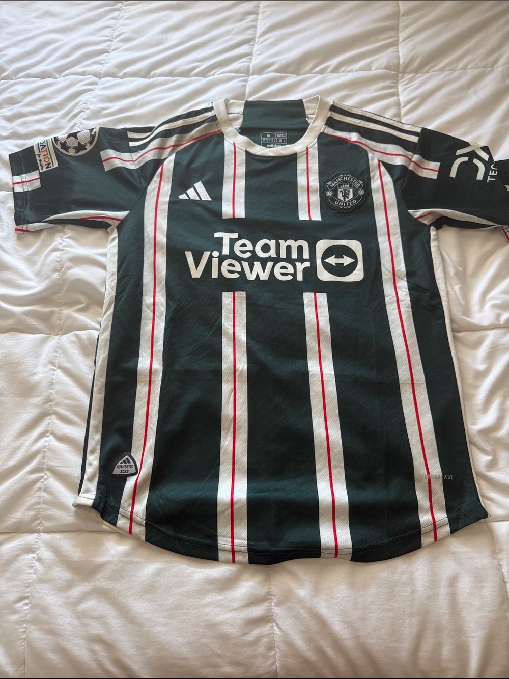 adidas Manchester United Dark Green White Red Striped Soccer Jersey